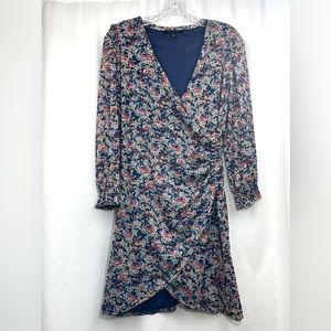 Women’s 19 Cooper Floral V-Neck Long Sleeve Mini Wrap Dress in Navy Size Small